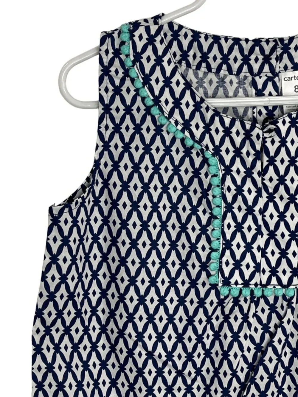 Carters Girls Dress Size 8 Blue White Print Sleeveless Cotton Summer NWT